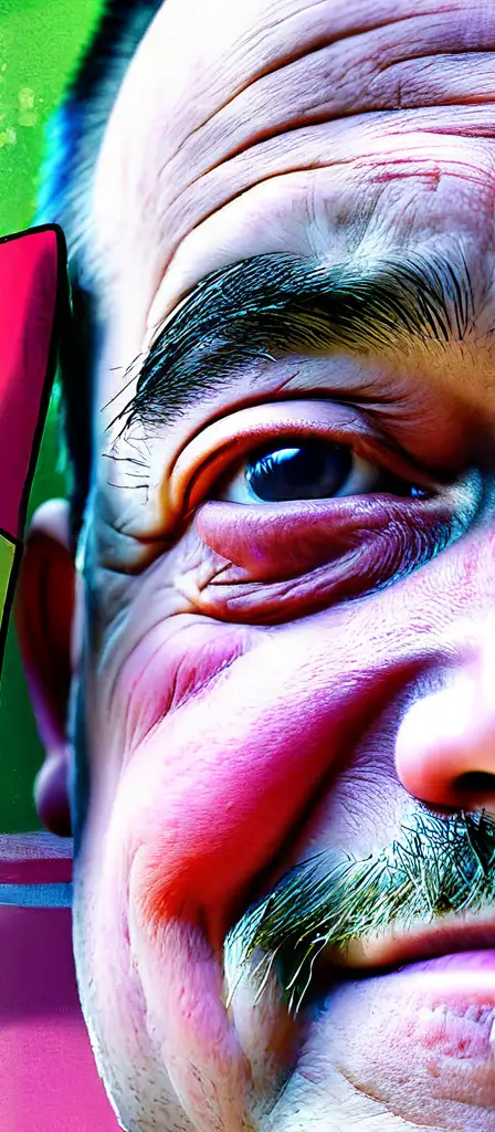 Down syndrome man close up high facial detail, a scene from the Infinite Tapestry endless AI painting