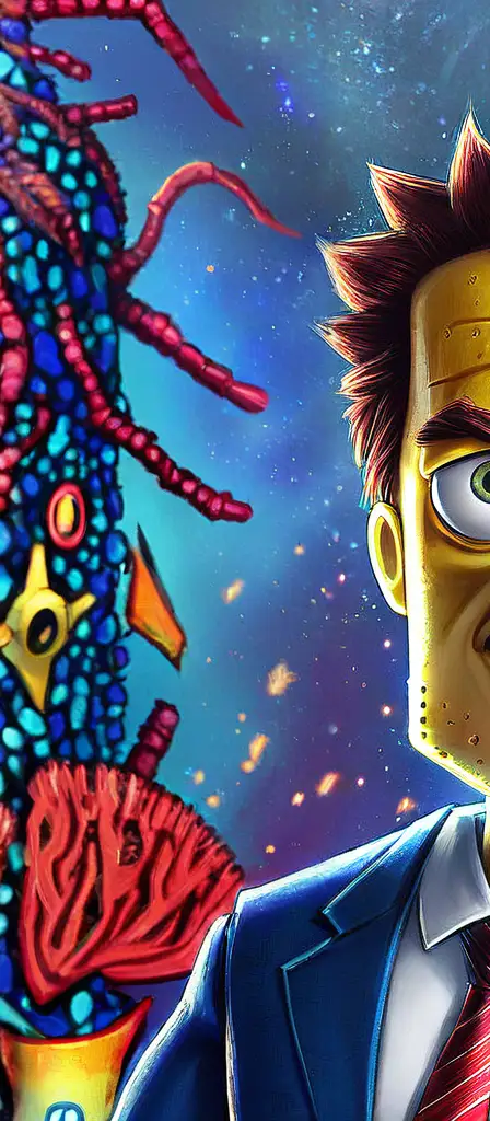 spongebob tony stark, a scene from the Infinite Tapestry endless AI painting
