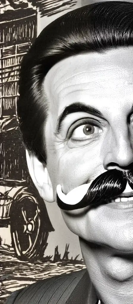Tony dtark but a woman still with iconic mustache benfing over, a scene from the Infinite Tapestry endless AI painting