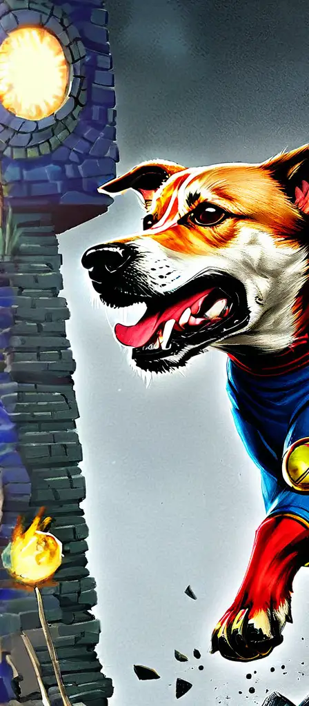 tony stark kicking mean dog, a scene from the Infinite Tapestry endless AI painting