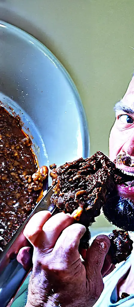 Man eating detailed poop, a scene from the Infinite Tapestry endless AI painting