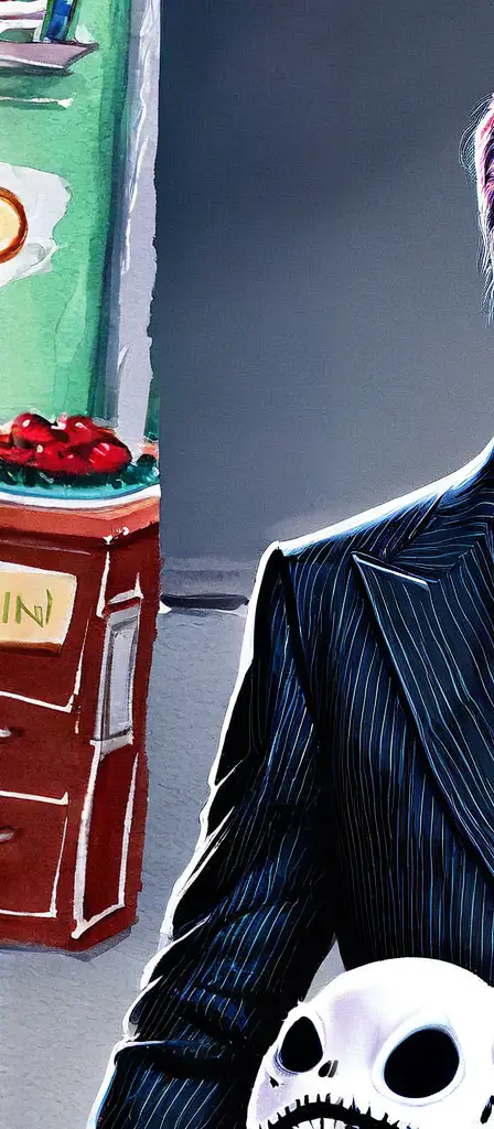 tony stark but also he's jack skellington, a scene from the Infinite Tapestry endless AI painting