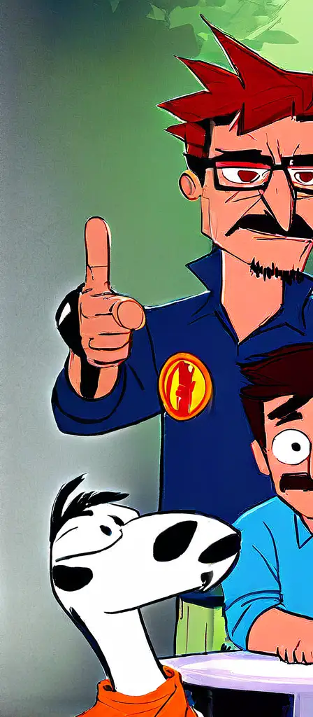 phineas and ferb with tony stark there but he's turgid, a scene from the Infinite Tapestry endless AI painting