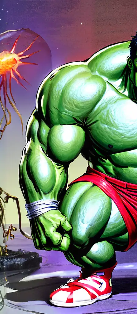 the increcible hulk scrotum, a scene from the Infinite Tapestry endless AI painting