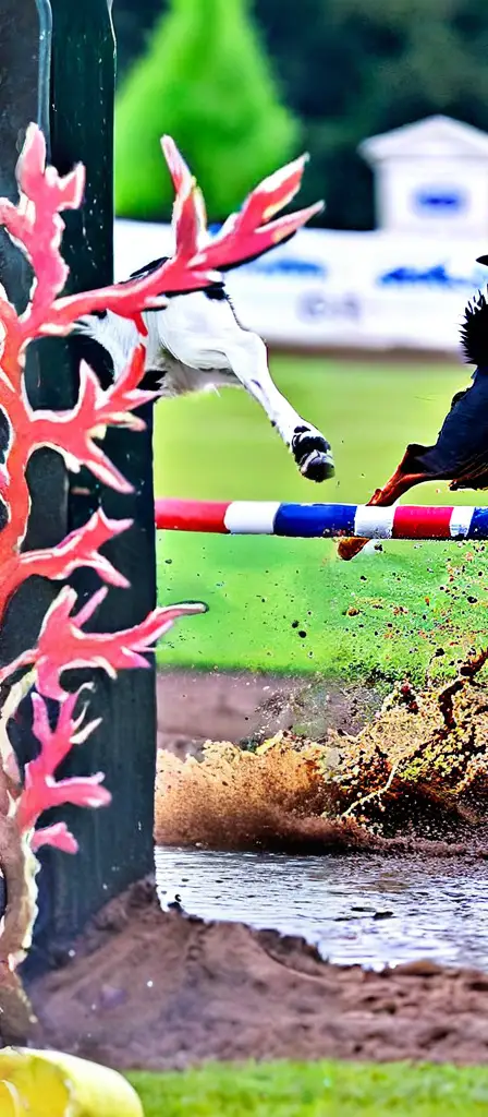 Dogs running steeplechase, a scene from the Infinite Tapestry endless AI painting